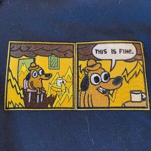 Navy Blue Champion Hoodie “This is Fine” meme